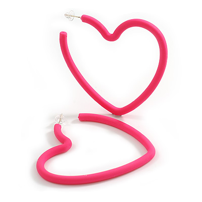 Large Pink Acrylic Heart Earrings - 70mm Tall