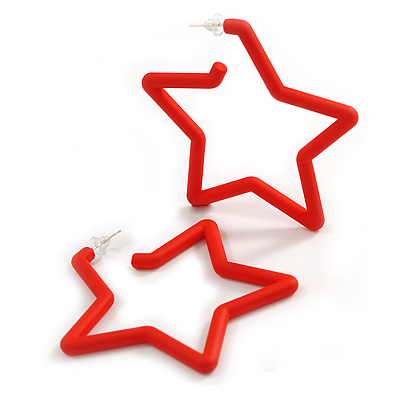 Large Red Acrylic Star Hoop Earrings - 70mm Across