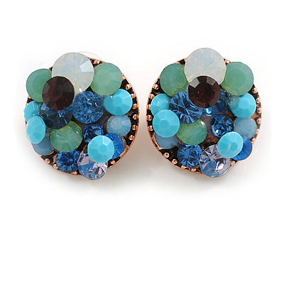Multicoloured Crystal and Acrylic Bead Round Stud Earrings in Copper Tone - 22mm D - main view