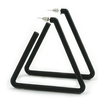 Large Black Triangular Hoop Style Earrings - 65mm Tall