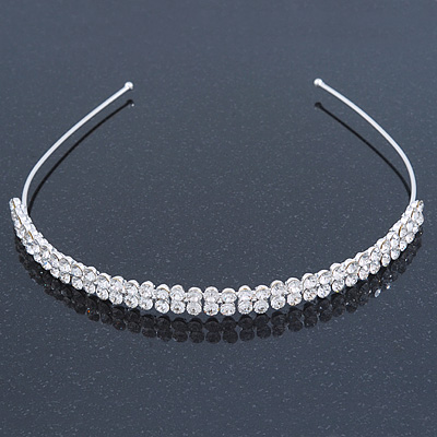 Bridal/ Wedding/ Prom Rhodium Plated Clear Crystal 2 Row Tiara Headband