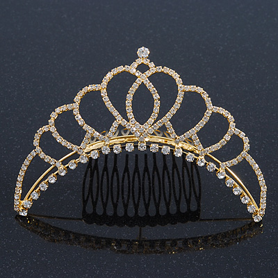 Bridal/ Wedding/ Prom/ Party Gold Plated Swarovski Crystal Hair Comb/ Tiara - 12cm