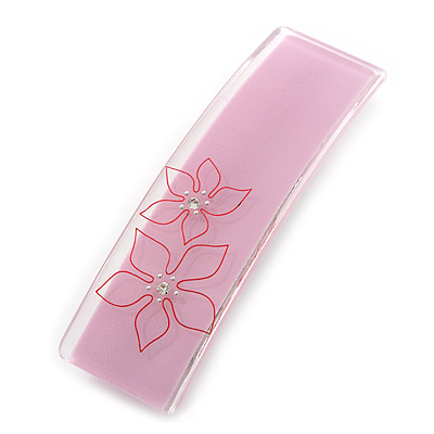 Light Pink Floral Plastic Barrette Hair Clip Grip - 10cm Across