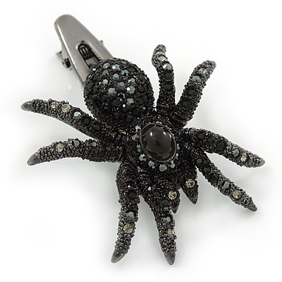 Black Austrian Crystal Spider Hair Beak Clip/ Concord Clip In Gun Metal Finish - 55mm L - main view