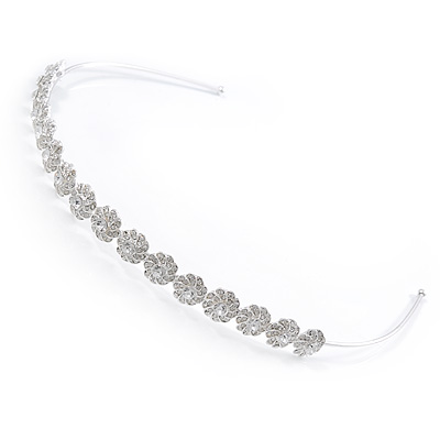 Bridal/ Wedding/ Prom Rhodium Plated Clear Austrian Crystal Multi Flower Tiara Headband - main view