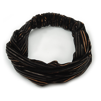 Black Stripy Fabric Wide Elastic Headband/ Headwrap