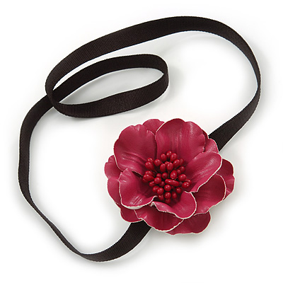 Red Leather Poppy Flower Elastic Headband/ Headwrap - main view
