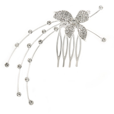 Bridal/ Prom/ Party Clear Crystal Butterfly Side Hair Comb In Silver Tone - 80mm Across
