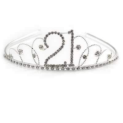 Bridal/ Wedding/ Prom Rhodium Plated Clear Crystal '21' Princess Classic Tiara - main view