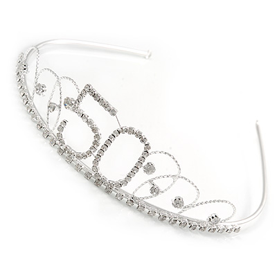Bridal/ Wedding/ Prom Rhodium Plated Clear Crystal '50' Queen Classic Tiara