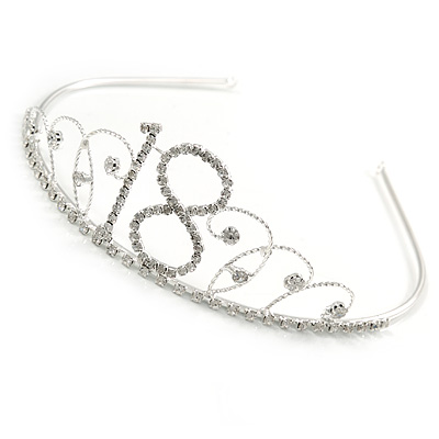 Bridal/ Wedding/ Prom Rhodium Plated Clear Crystal '18' Princess Classic Tiara - main view