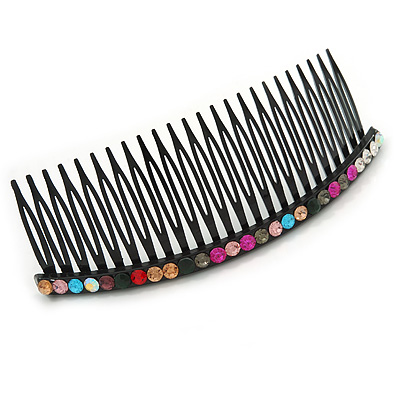 Black Acrylic Multicoloured Crystal Accent Hair Comb - 10cm - main view