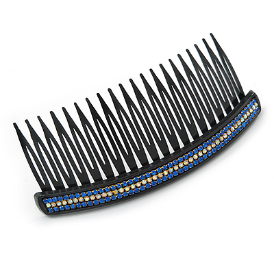 Black Acrylic With Blue/ AB Crystal Accent Hair Comb - 11cm