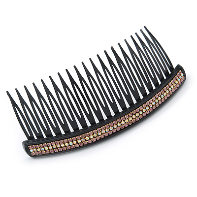 Black Acrylic With Pink/ AB Crystal Accent Hair Comb - 11cm