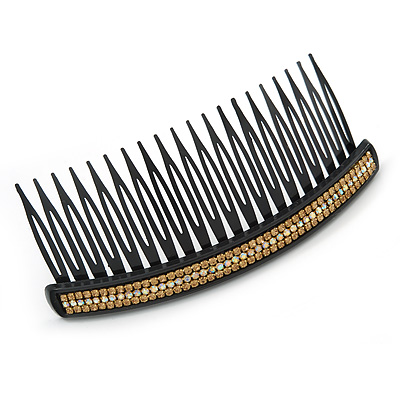 Black Acrylic With Champagne/ AB Crystal Accent Hair Comb - 11cm