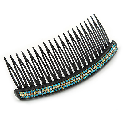 Black Acrylic With Clear and Light Blue Crystal Accent Hair Comb - 11cm