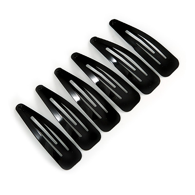 6 Piece Snap Clip Set In Classic Black - 65mm Long