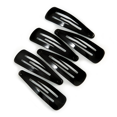 6 Piece Snap Clip Set In Classic Black - 45mm Long