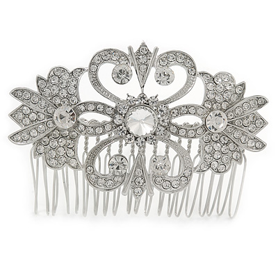 Bridal/ Wedding/ Prom/ Party Art Deco Style Rhodium Plated Austrian Crystal Hair Comb - 80mm W