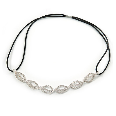 Fancy Pattern Clear Crystal Elastic Hair Band/ Elastic Band/ Headband - 47cm L (not stretched) - main view