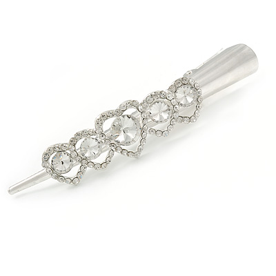 Bridal/ Prom/ Wedding Rhodium Plated Clear Clear Crystal Multi Heart Hair Beak Clip/ Concord Clip - 13cm L - main view