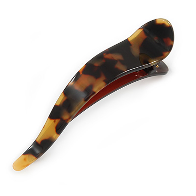 Tortoise Shell Effect Curved Acrylic Hair Beak Clip/ Concord Clip (Brown/ Yellow) - 10cm Across - main view
