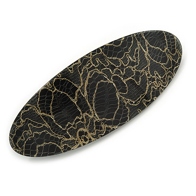 Large Gold Lace Effect Acrylic Oval Barrette Hair Clip Grip (Dark Grey) - 95mm Across - main view
