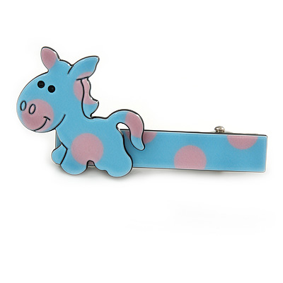 Children's/ Teen's / Kid's Light Blue/ Pink Donkey Acrylic Hair Beak Clip/ Concord Clip/ Clamp Clip In Silver Tone - 50mm L - main view