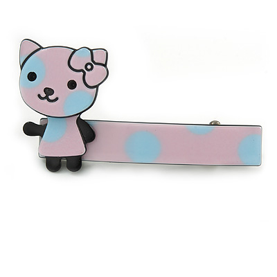 Children's/ Teen's / Kid's Pink/ Light Blue Kitty Acrylic Hair Beak Clip/ Concord Clip/ Clamp Clip In Silver Tone - 50mm L
