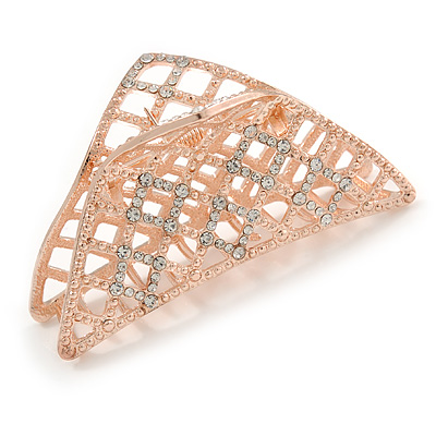 Large Crystal Square Pattern Hair Claw In Rose Gold Plating - 90mm Across