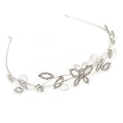 Statement Clear Crystal Butterfly and Flower Tiara Headband