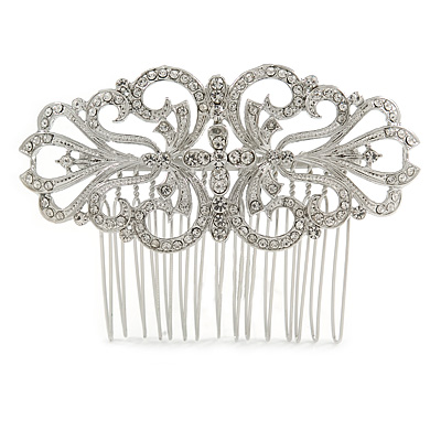 Bridal/ Wedding/ Prom/ Party Art Deco Style Rhodium Plated Austrian Crystal Hair Comb - 85mm W