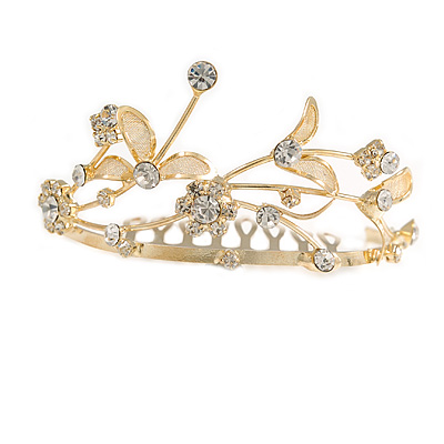 Fairy Princess Bridal/ Wedding/ Prom/ Party Gold Tone Clear Crystal Mini Hair Comb Tiara - 70mm - main view