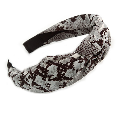 Snake Print Fabric Flex HeadBand/ Head Band in Black/ Grey - main view