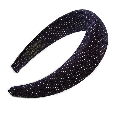 Retro Thicken Padded Velvet Glitter Wide Chunky Hair Band/ HeadBand/ Alice Band in Midnight Blue - main view