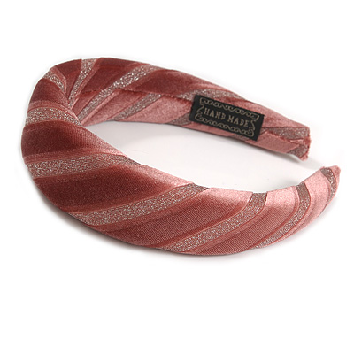 Retro Thicken Padded Velvet Glitter Stripes Wide Chunky Hair Band/ HeadBand/ Alice Band in Pink Blush - main view