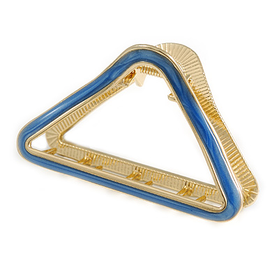 Gold Tone Blue Enamel Triangular Hair Claw/ Clamp - 75mm Across