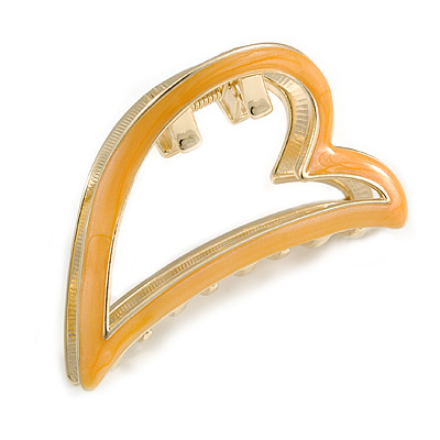 Gold Tone Yellow Enamel Open Heart Hair Claw/ Clamp - 65mm Across