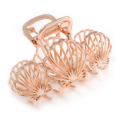 Polished Rose Gold Tone Shell Design Hair Claw/ Clamp - 75mm Across