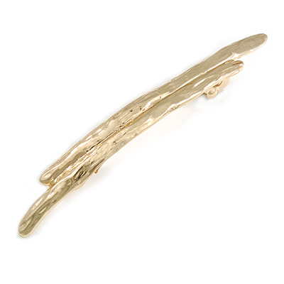 Contemporary Hammered Bar Barrette Hair Clip Grip in Gold Tone - 90mm W - main view