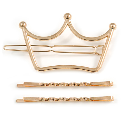 Set Of Twisted Hair Slides and Open Crown Hair Slide/ Grip In Gold Tone Metal