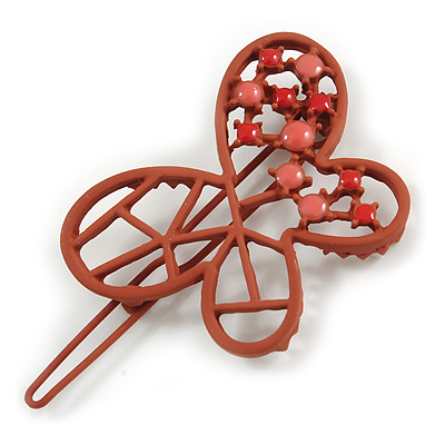 Coral Butterfly Hair Slide/ Grip - 50mm Across - main view
