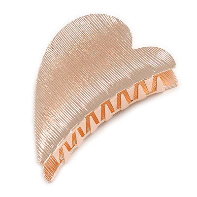Rose Gold Tone Scratched Heart Hair Claw/ Clamp - 65mm Across