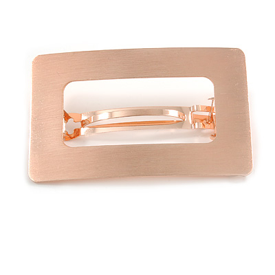 Rose Gold Tone Satin Finish Large 'Buckle' Square Barrette Hair Clip Grip - 80mm Across - main view