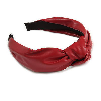 Wide Chunky Crimson Red PU Leather, Faux Leather Knot Hair Band/ HeadBand/ Alice Band - main view