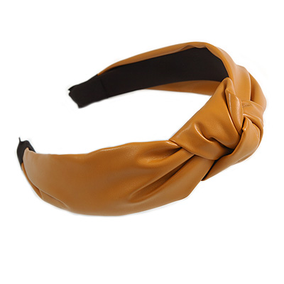 Wide Chunky Mustard PU Leather, Faux Leather Knot Hair Band/ HeadBand/ Alice Band - main view