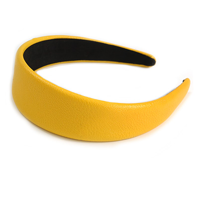 Banana Yellow Wide Chunky PU Leather, Faux Leather Hair Band/ HeadBand/ Alice Band - main view