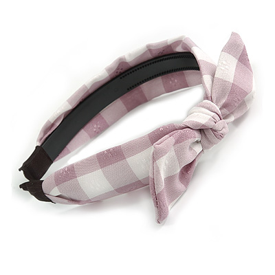 Lilac/ White Checked Fabric Bow Alice/ Hair Band/ HeadBand