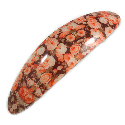 Romantic Floral Acrylic Oval Barrette/ Hair Clip in Orange/ Brown - 90mm Long
