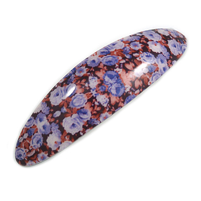 Romantic Floral Acrylic Oval Barrette/ Hair Clip in Purple/ Black/ Brown - 90mm Long - main view
